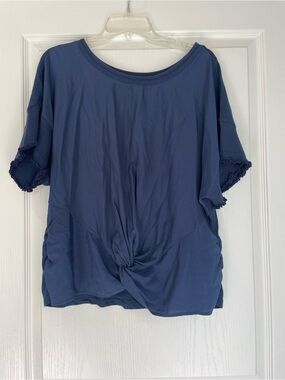 Democracy Twist Front Knot Short Sleeve Top - Navy Mixed Fabric size XL